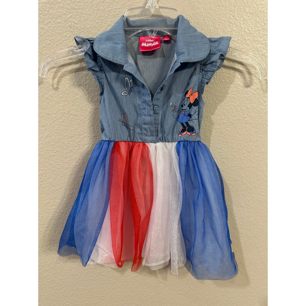 Disney Junior Minnie Mouse Patriotic Dress Blue Red White Size 2T
